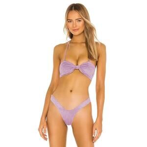 Monica Hansen REVOLVE Beachwear Bardot Twist Knot Bikini Violet Suede Medium